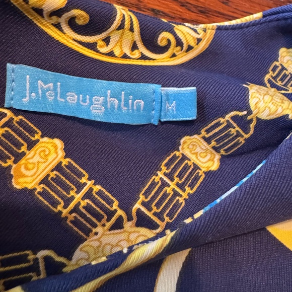 J McLaughlin Tunic Dress Blue Chain Link V Neck Preppy Equestrian Size Medium - Picture 6 of 11